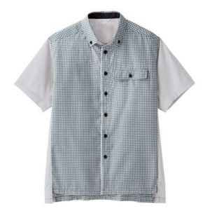 U103　ベスト　U100シリーズ　どんな場所にも似合うカラーとチェック柄が、明るく、清潔感のある空間づくりをサポートします。 半袖ペアシャツ　グレー